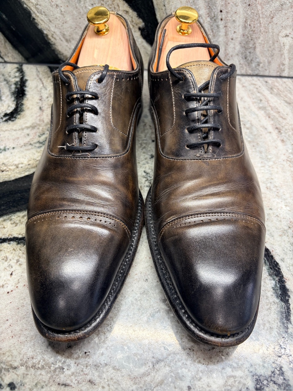 Santoni Fatte a Mano Museum Brown Cap Toe Oxford UK 9.5 US 10.5 Handmade - Picture 9 of 12